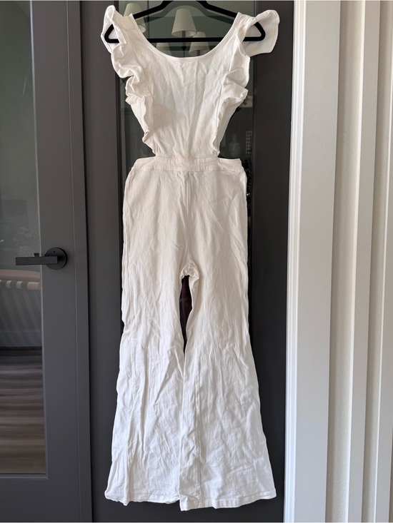 Jealous Tomato Pants - Jealous Tomato White Denim Cutout Bellbottom Jumpsuit
